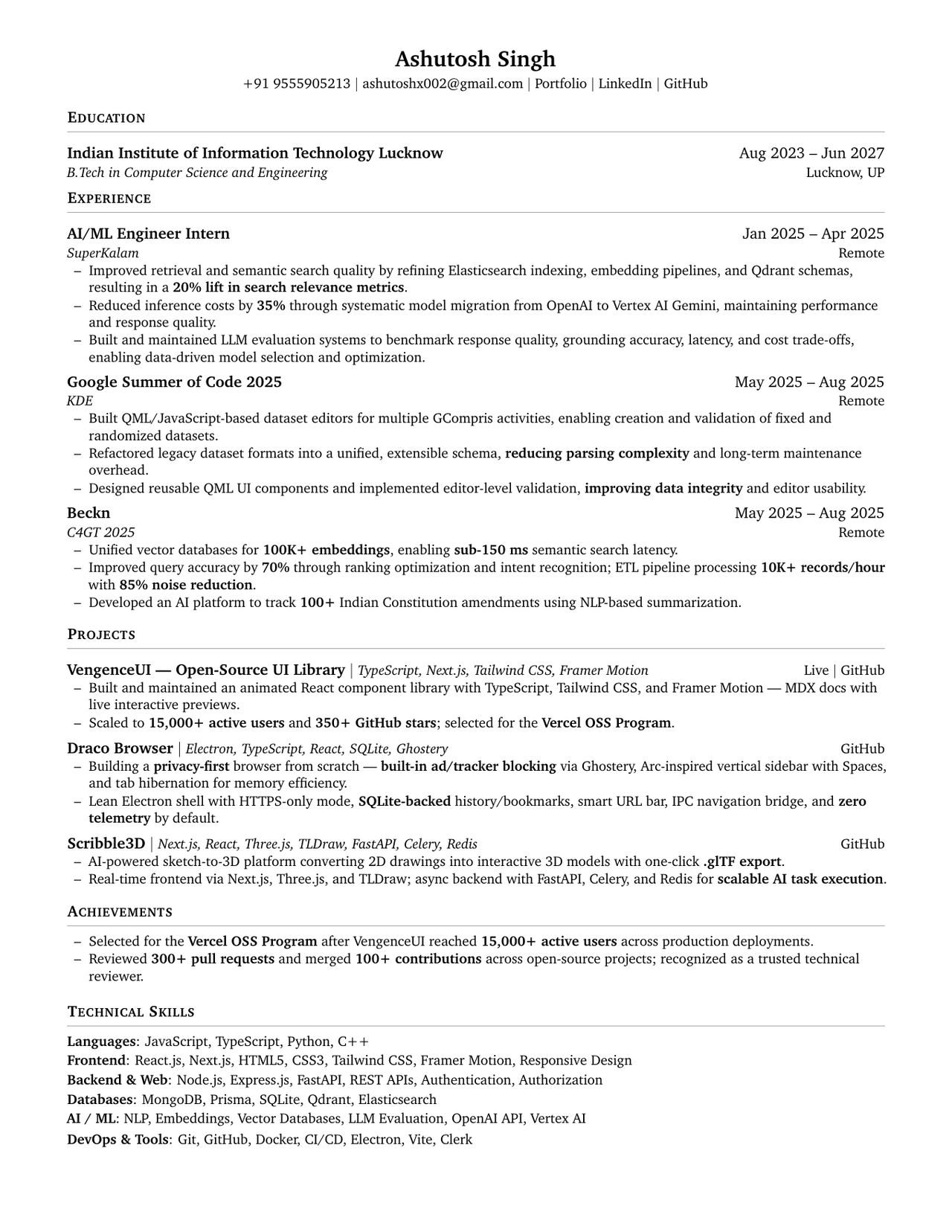 Shubham Singh resume